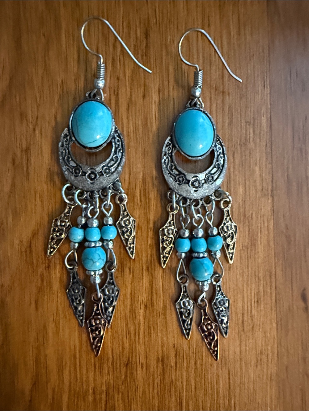 Turquoise Boho Southwestern Dangle Earrings 3”